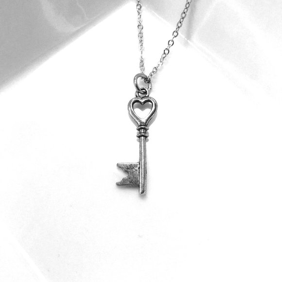 Miniature Love Heart Skeleton Key Charm Necklace - Picture 3 of 3